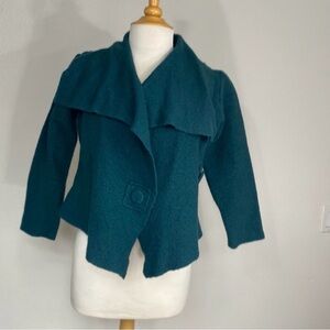 Eva Tralala Paris Women's Teal 100% Wool Thick Boxy Cardigan Size Small Classic